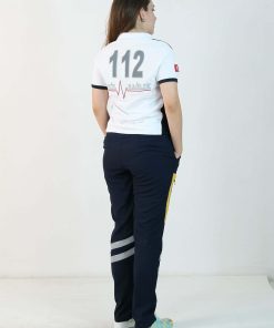 112 Polo Yaka Çift Renk Tişört (Beyaz - Lacivert)