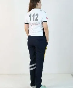 112 Polo Yaka Çift Renk Tişört (Beyaz - Lacivert)