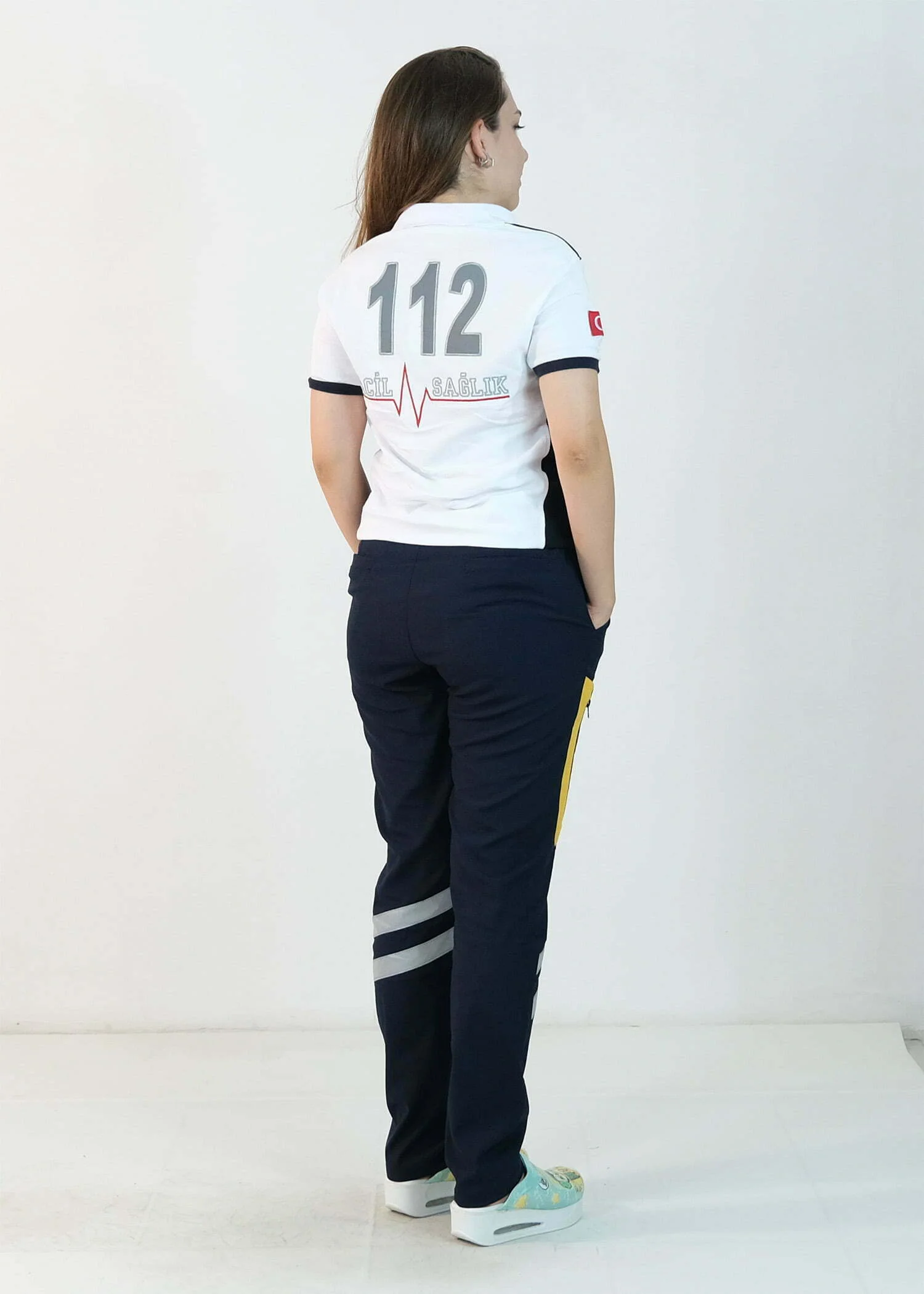 112 Polo Yaka Çift Renk Tişört (Beyaz - Lacivert)