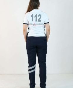 112 Polo Yaka Çift Renk Tişört (Beyaz - Lacivert)