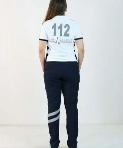 112 Polo Yaka Çift Renk Tişört (Beyaz - Lacivert)