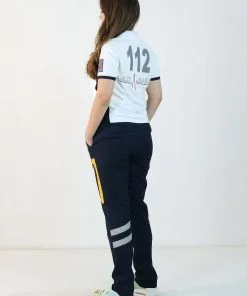 112 Polo Yaka Çift Renk Tişört (Beyaz - Lacivert)