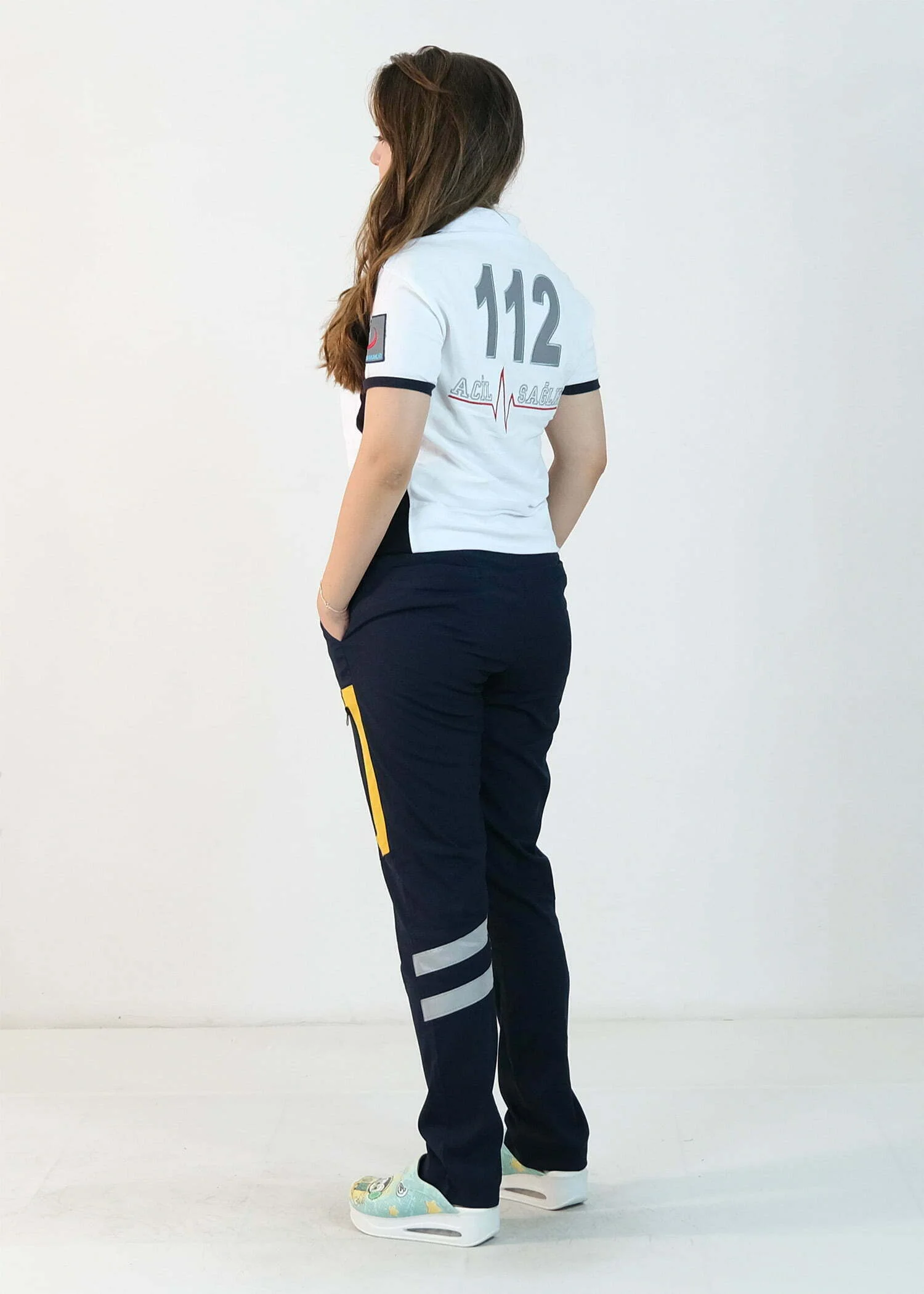 112 Polo Yaka Çift Renk Tişört (Beyaz - Lacivert)