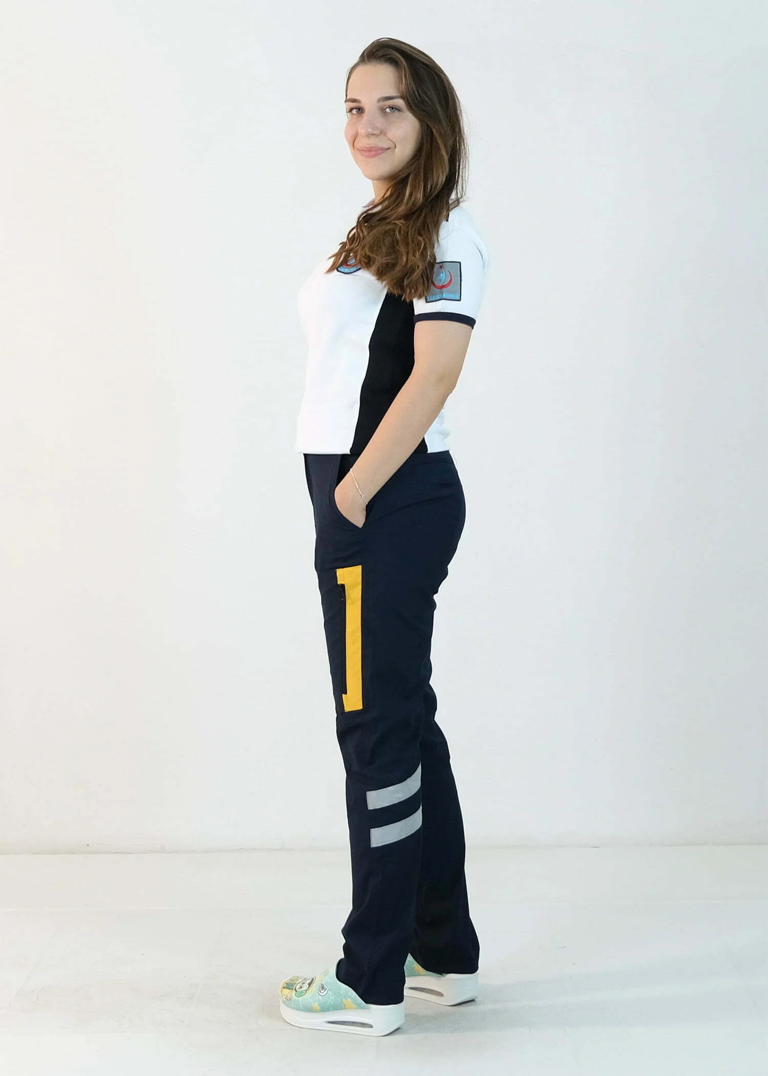 112 Polo Yaka Çift Renk Tişört (Beyaz - Lacivert)