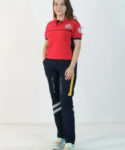 112 Polo Yaka Çift Renk Tişört (Kırmızı - Lacivet)
