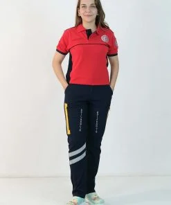 112 Polo Yaka Çift Renk Tişört (Kırmızı - Lacivet)