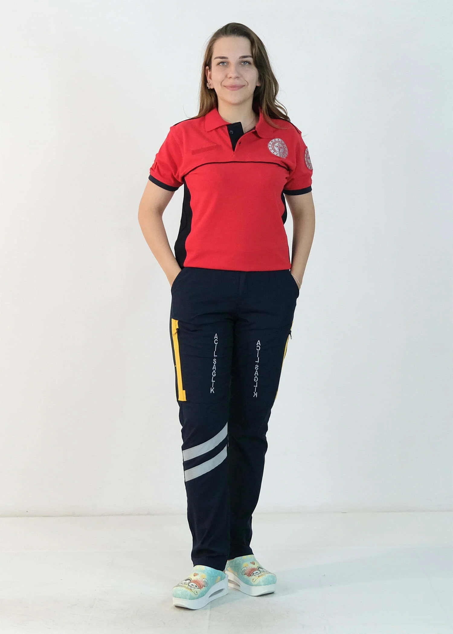 112 Polo Yaka Çift Renk Tişört (Kırmızı - Lacivet)