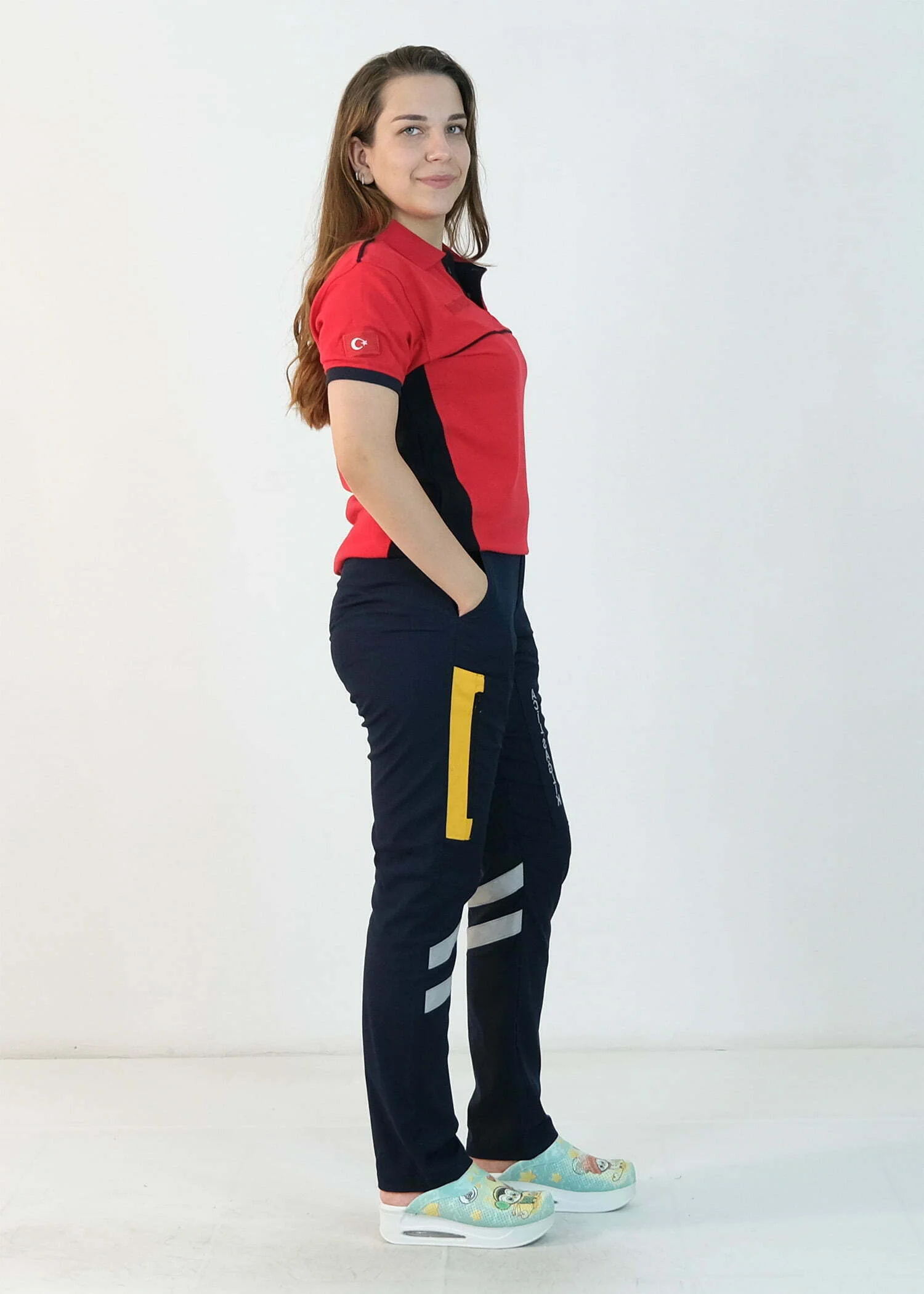 112 Polo Yaka Çift Renk Tişört (Kırmızı - Lacivet)