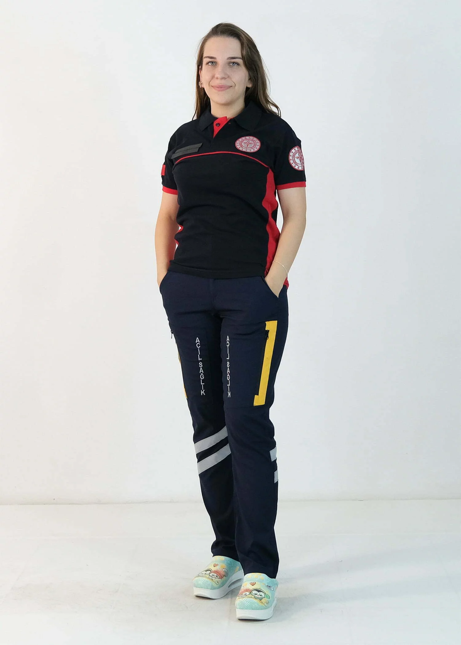 112 Polo Yaka Çift Renk Tişört (Lacivert - Kırmızı)