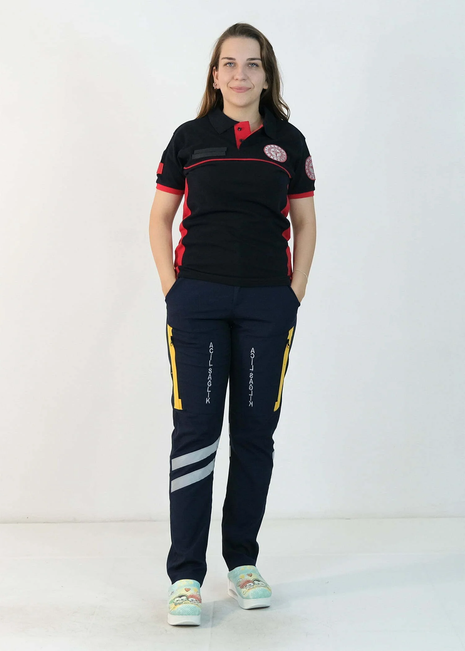 112 Polo Yaka Çift Renk Tişört (Lacivert - Kırmızı)