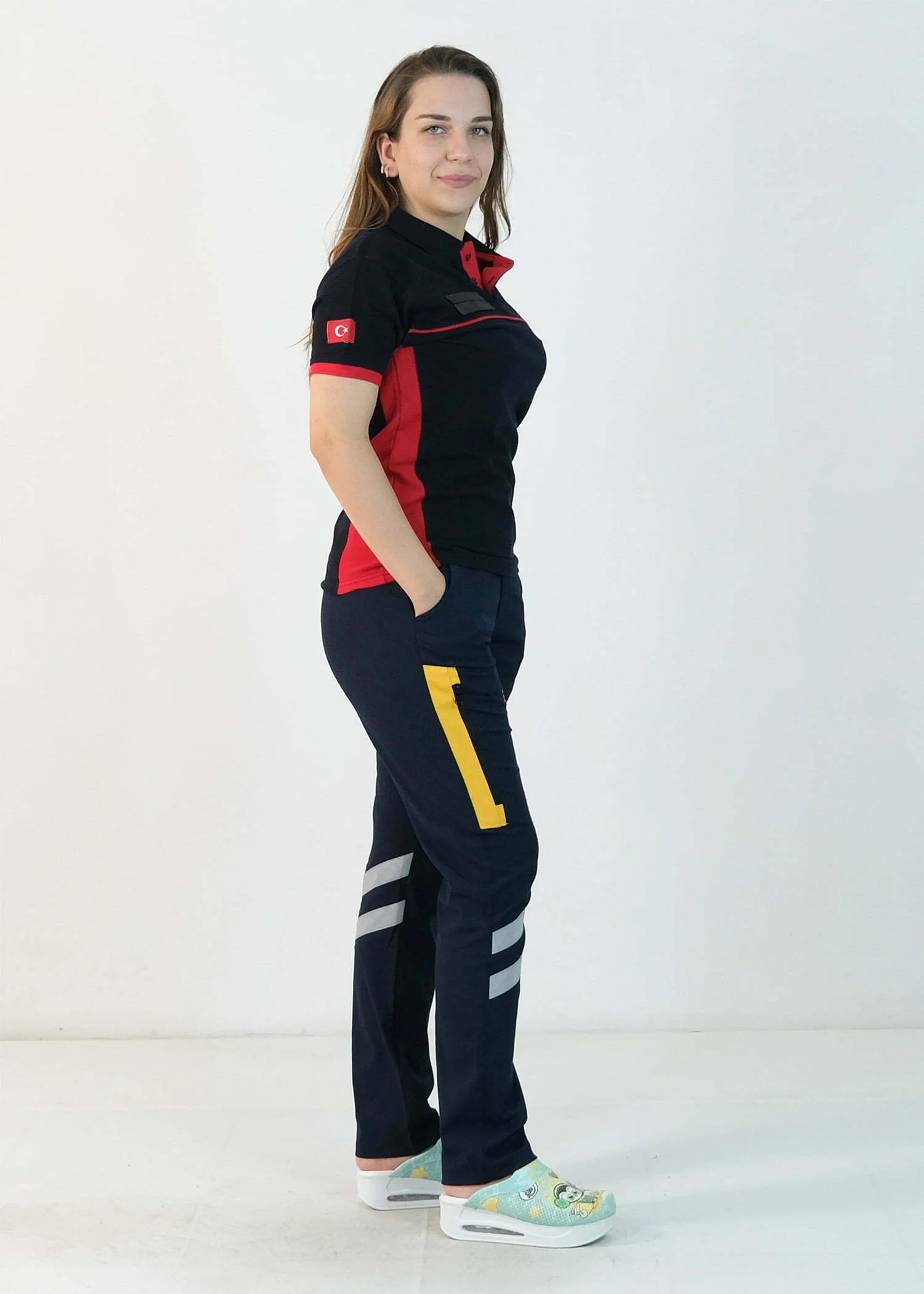 112 Polo Yaka Çift Renk Tişört (Lacivert - Kırmızı)