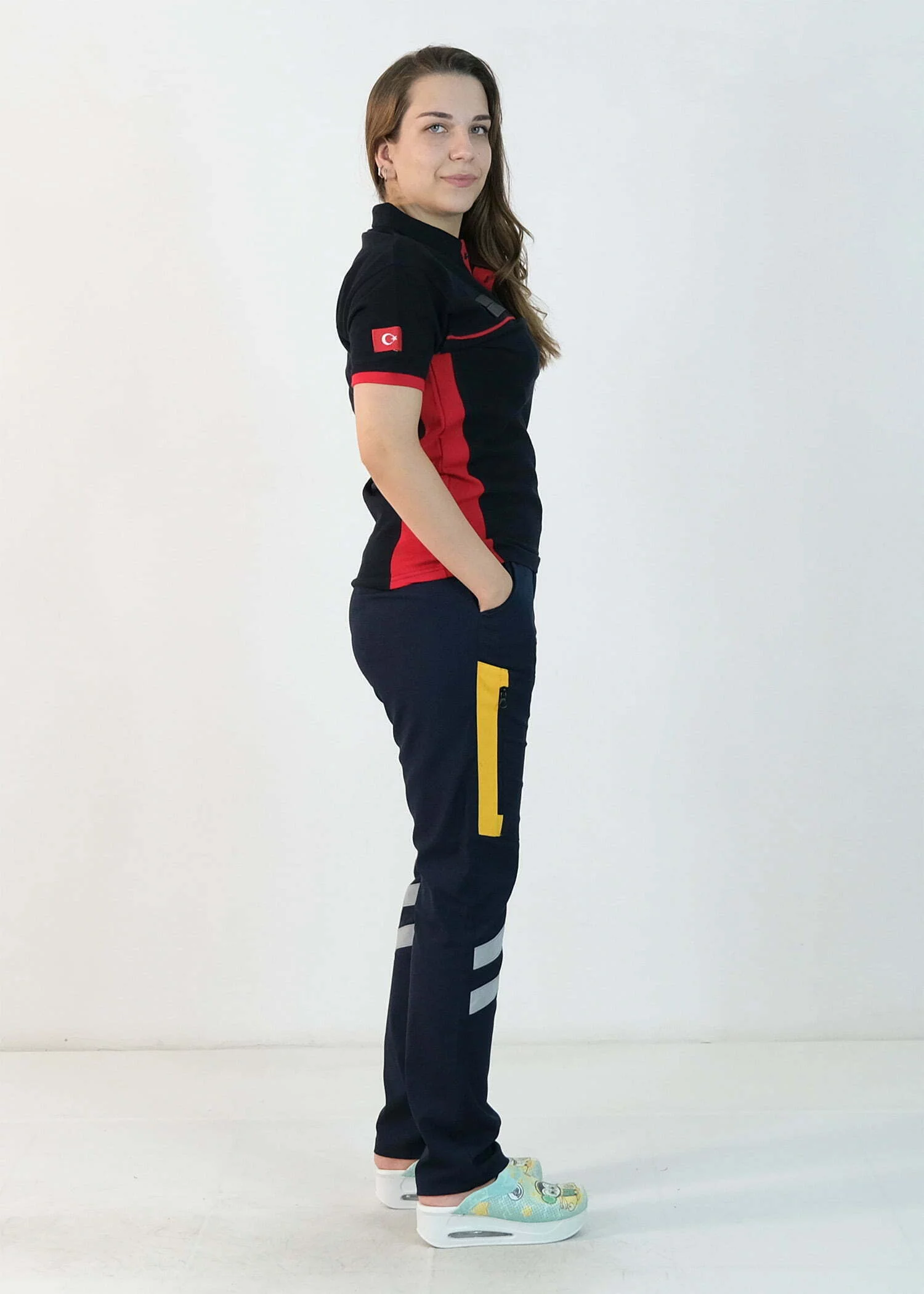 112 Polo Yaka Çift Renk Tişört (Lacivert - Kırmızı)