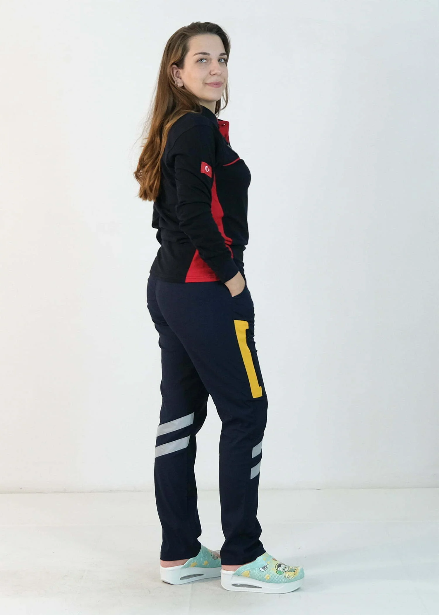 112 Polo Yaka Çift Renk Uzun Kol Tişört (Lacivert - Kırmızı)