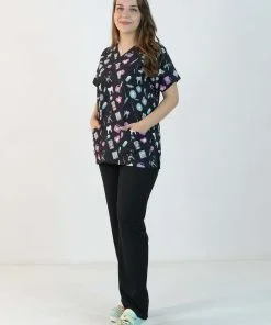 Desenli Likralı Scrubs Tek Üst (Desen-5)