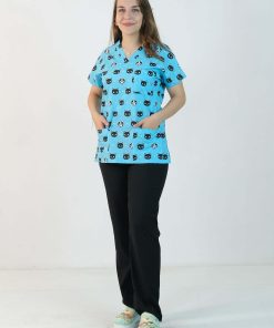 Desenli Likralı Scrubs Tek Üst (Desen-9)