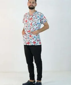 Desenli Likralı Scrubs Tek Üst (Desen-6)