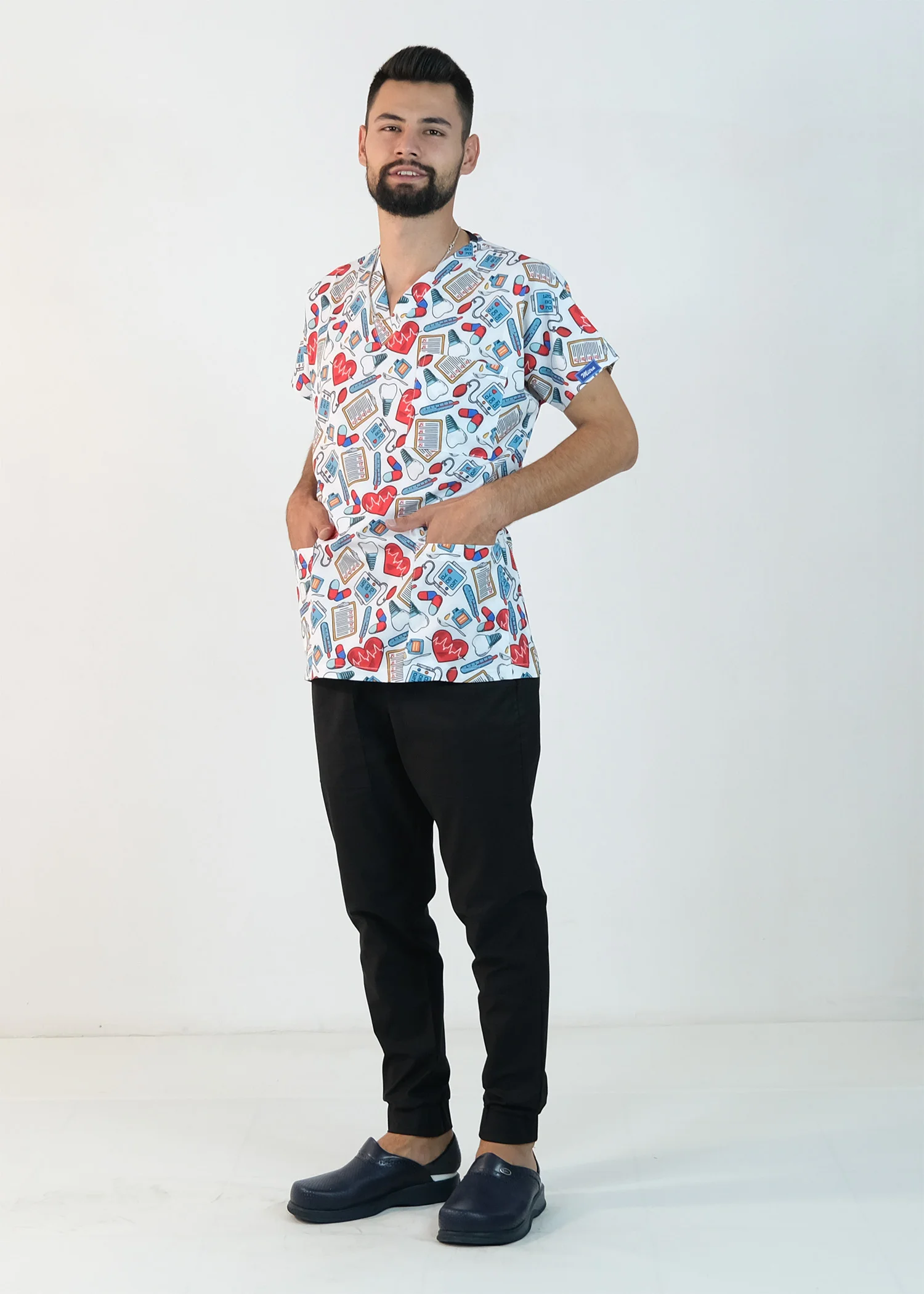 Desenli Likralı Scrubs Tek Üst (Desen-6)