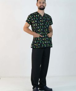 Desenli Likralı Scrubs Tek Üst (Desen-8)
