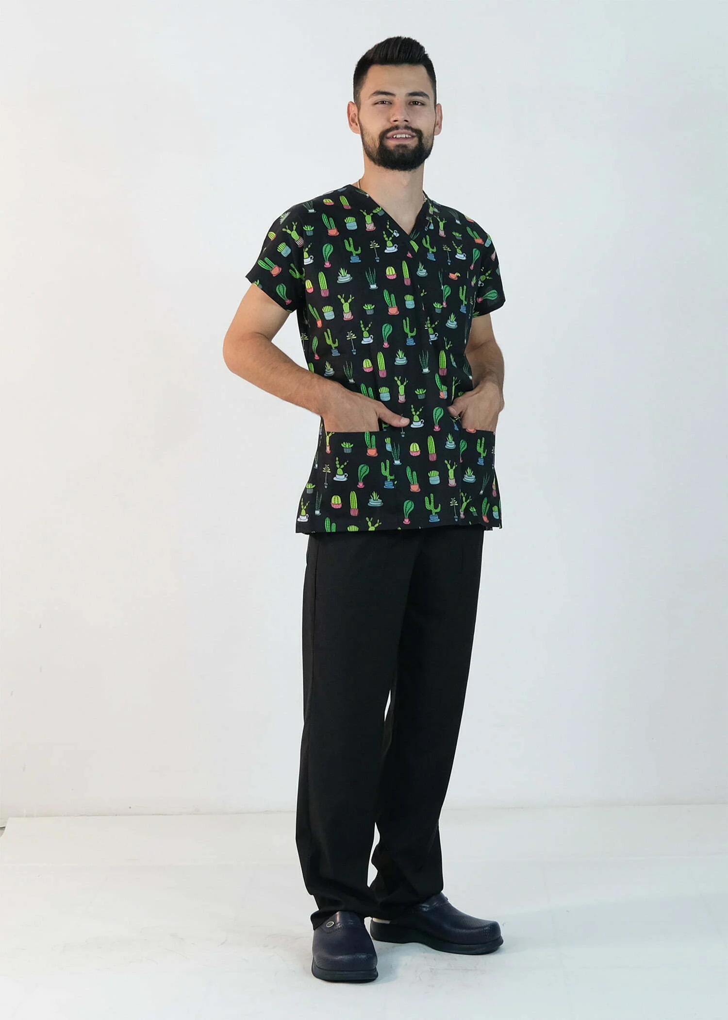 Desenli Likralı Scrubs Tek Üst (Desen-8)