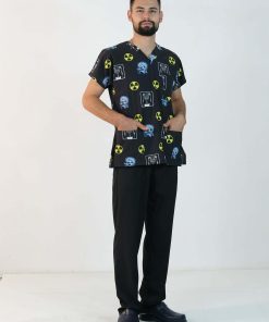 Desenli Likralı Scrubs Tek Üst (Desen-10)