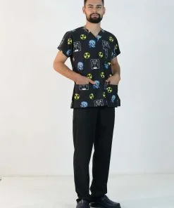 Desenli Likralı Scrubs Tek Üst (Desen-10)