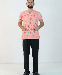 Desenli Likralı Scrubs Tek Üst (Desen-11)