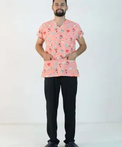 Desenli Likralı Scrubs Tek Üst (Desen-11)