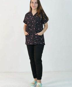 Desenli Likralı Scrubs Tek Üst (Desen-1)