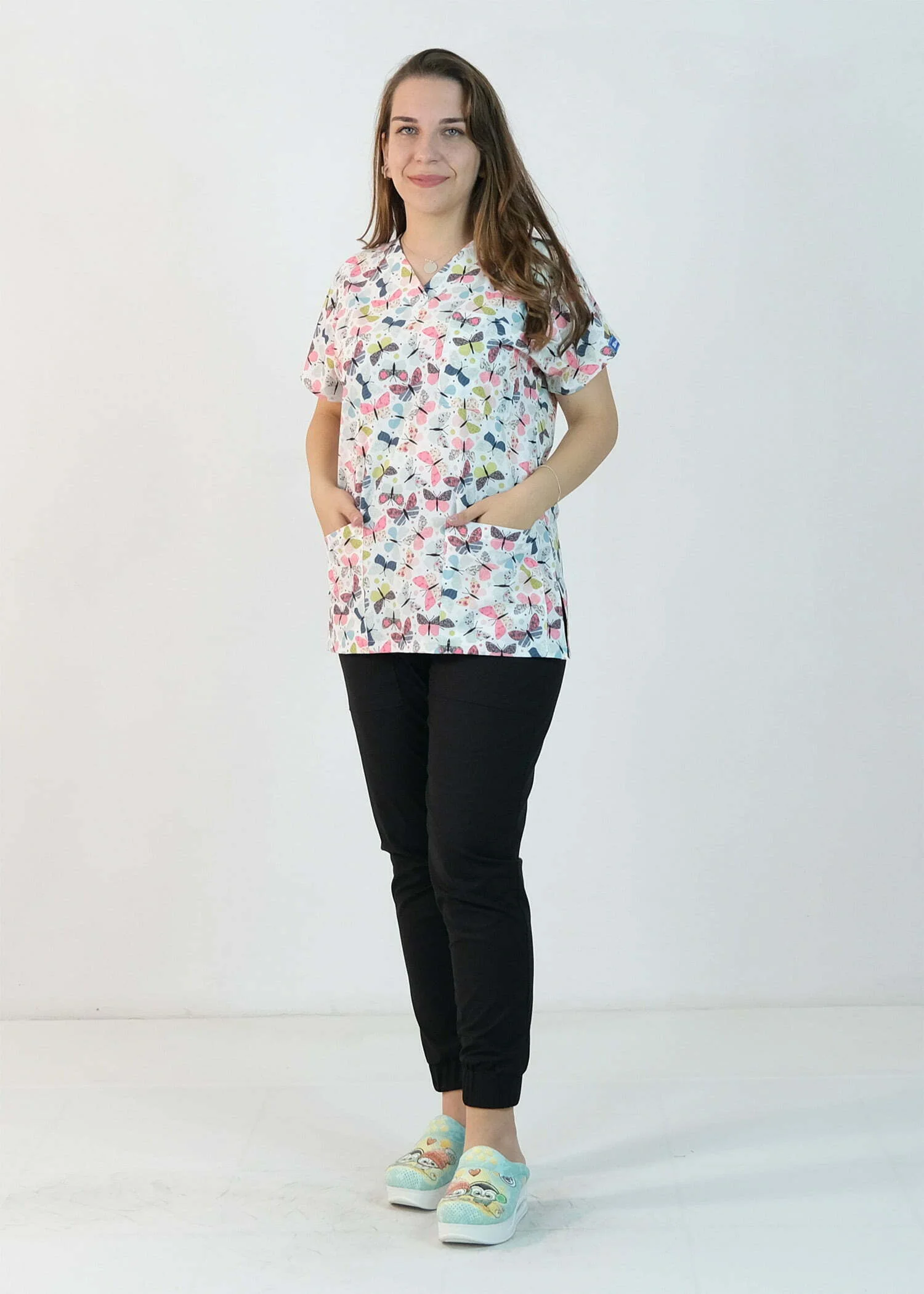 Desenli Likralı Scrubs Tek Üst (Desen-2)