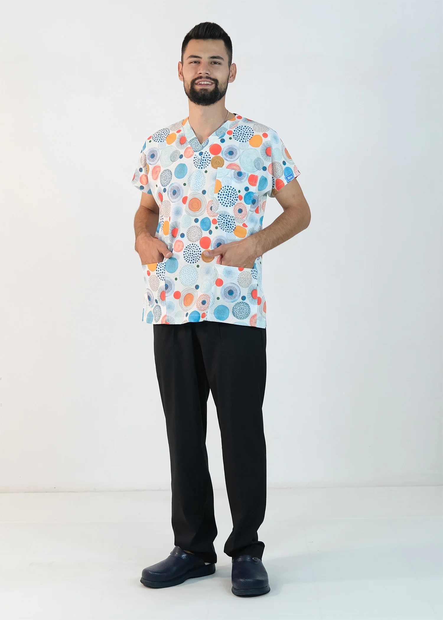 Desenli Likralı Scrubs Tek Üst (Desen-3)