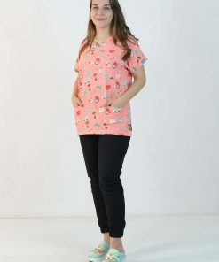 Desenli Likralı Scrubs Tek Üst (Desen-4)
