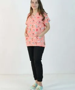 Desenli Likralı Scrubs Tek Üst (Desen-4)